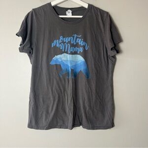 Graphic Mountain Mama Bear Tee Shirt Gray and Blue Large